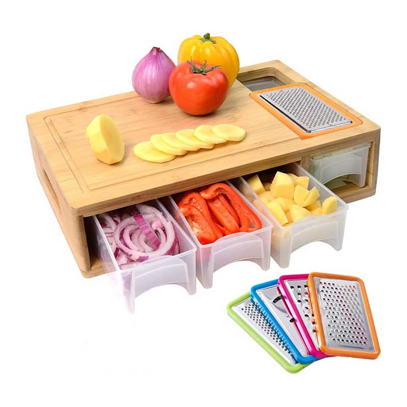 Large Bamboo Cutting Board with Containers Set