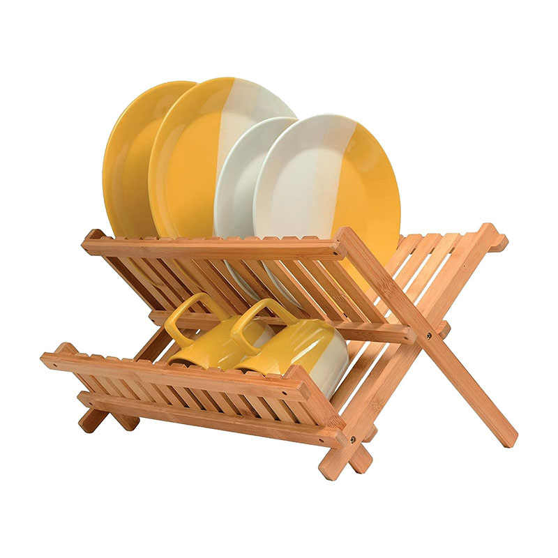 Foldable Dish Drying Rack Bamboo Utensil Holder