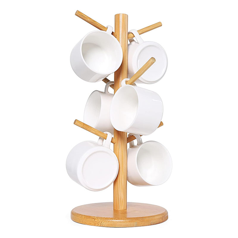 Bamboo Tree Mug Cup Organizer Hanger Holder with Hooks