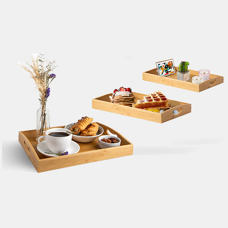 Set of 3 Bamboo Serving Trays with handles