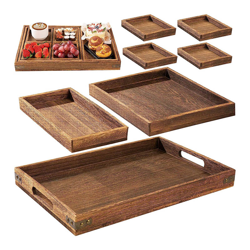 Multipurpose Wooden Breakfast Serving Trays with Handle