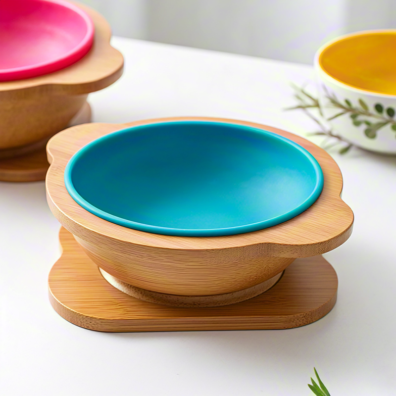 Baby special bamboo silicone suction bowl mild non-toxic material to protect the baby