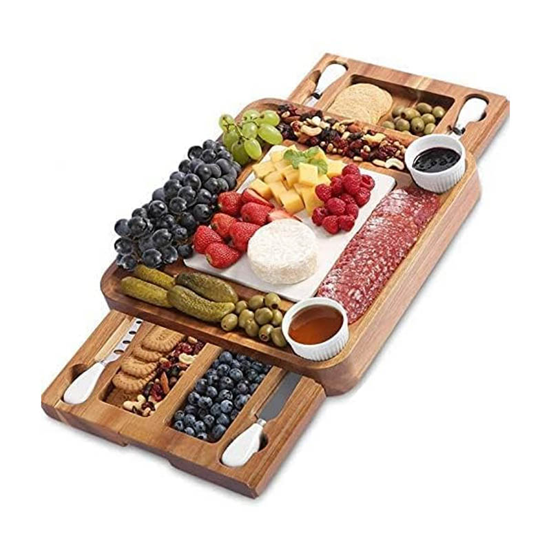 Acacia Slide-Out Drawer Cheese Board with Knife Set