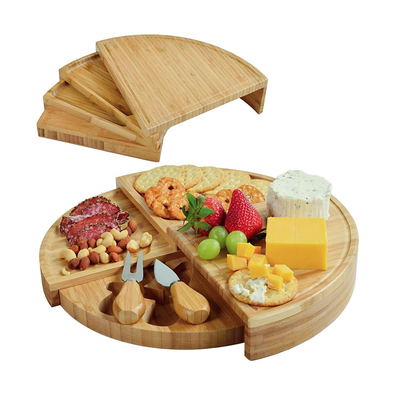 Round Bamboo Cheese Board and 2 Knife Set