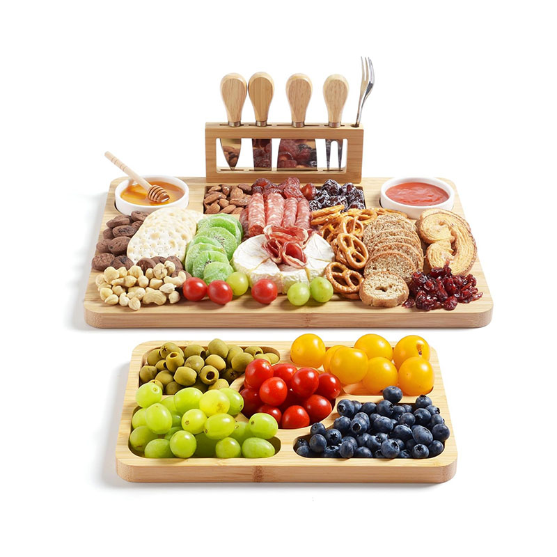 Bamboo Charcuterie Boards and Knife Set Cheese Platter
