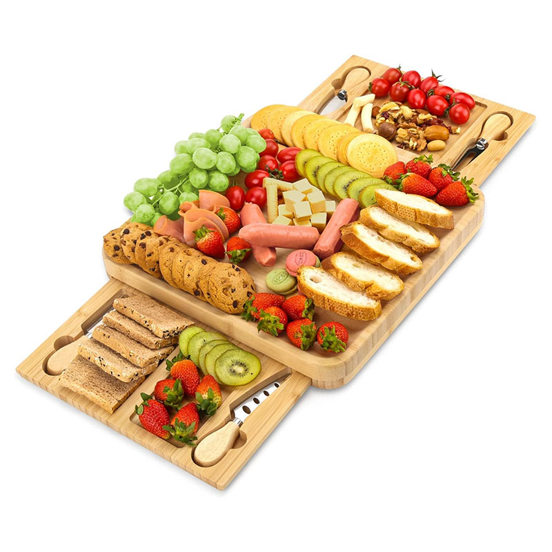 Bamboo Charcuterie Boards Serving Platter with Slate Plate