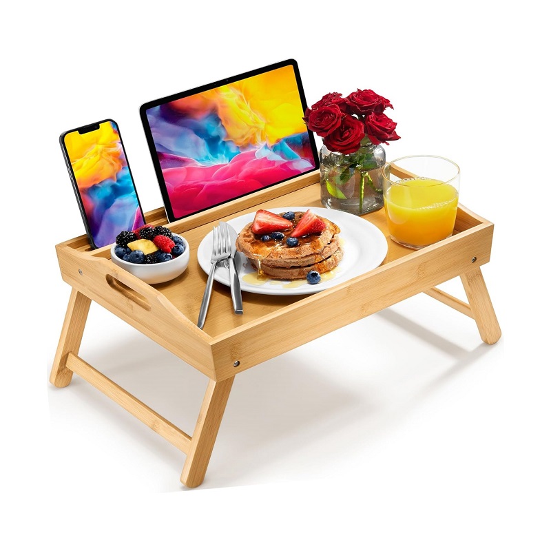 Bamboo bed table breaks office limits and makes you work easily