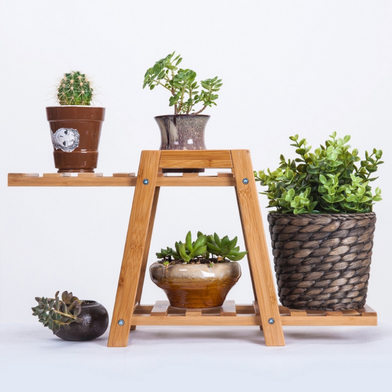 Exquisite bamboo plant display stand enhances indoor greenery