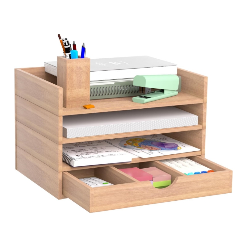 The simple style of bamboo desktop storage enhances the aesthetic appeal of the desktop space