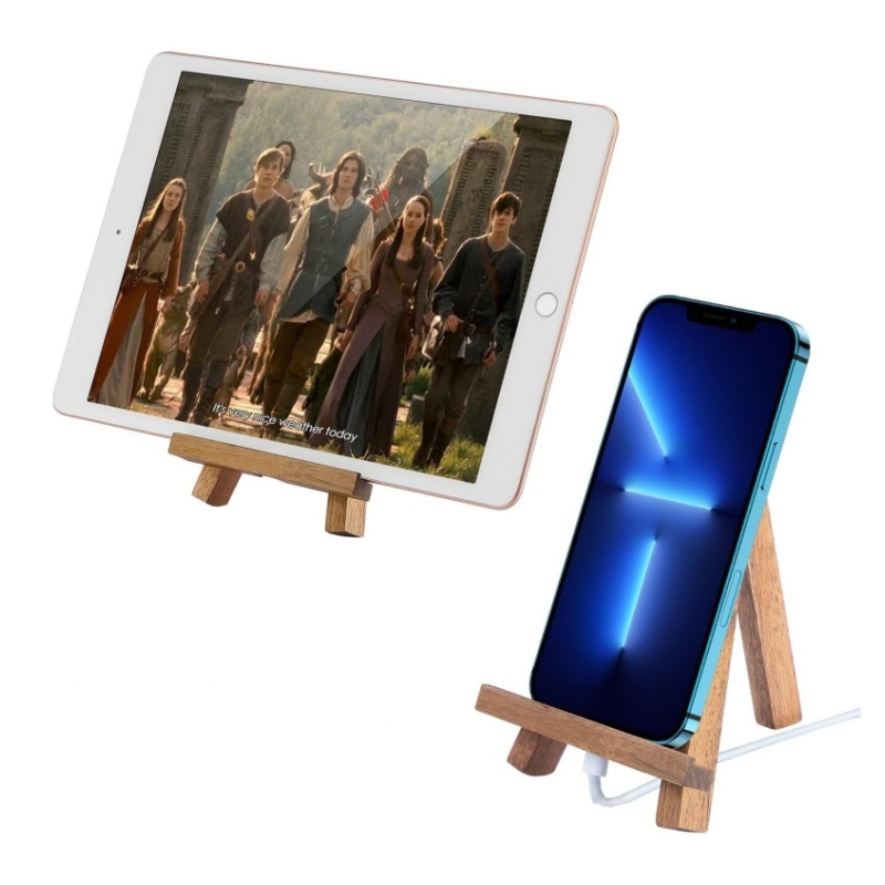 The wooden phone base adds warmth and nature to your desktop space