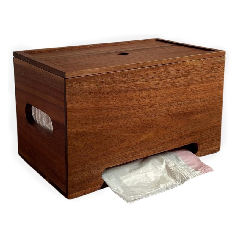 The practical wooden garbage bag dispenser makes cleaning mo