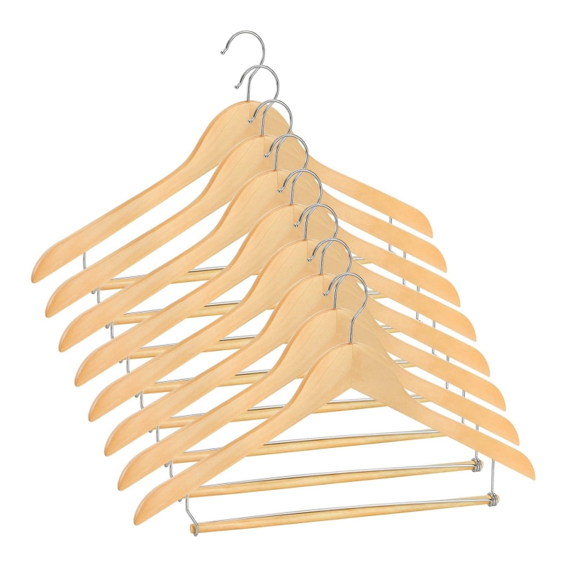 The elegant design of the wooden clothes hanger enhances the beauty of the home space