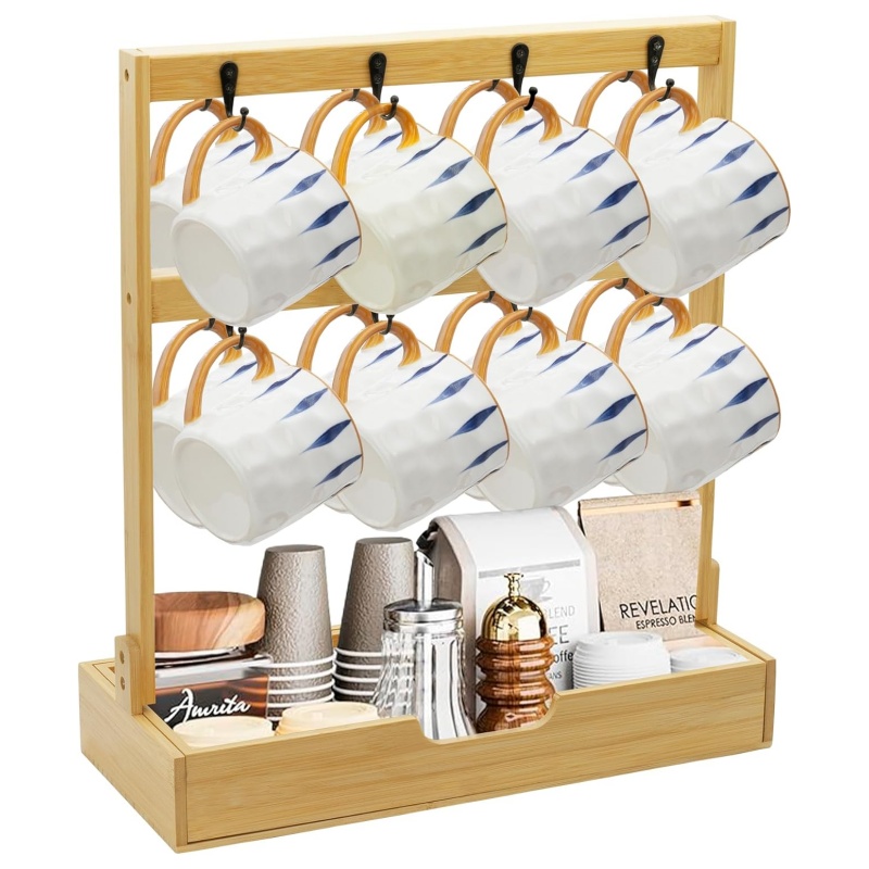 Bamboo cup holder to hang the cup to make the table less messy