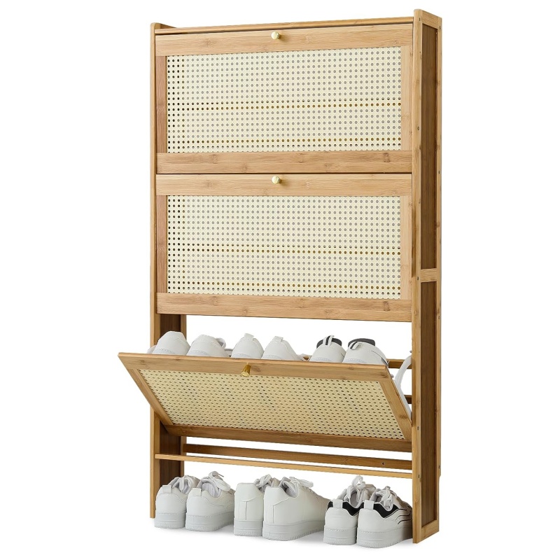 The bamboo shoe cabinet does not take up space when storing shoes