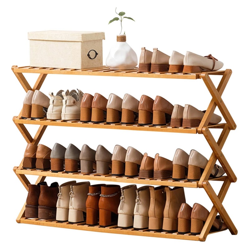 The bamboo shoe rack bears weight steadily and does not sway