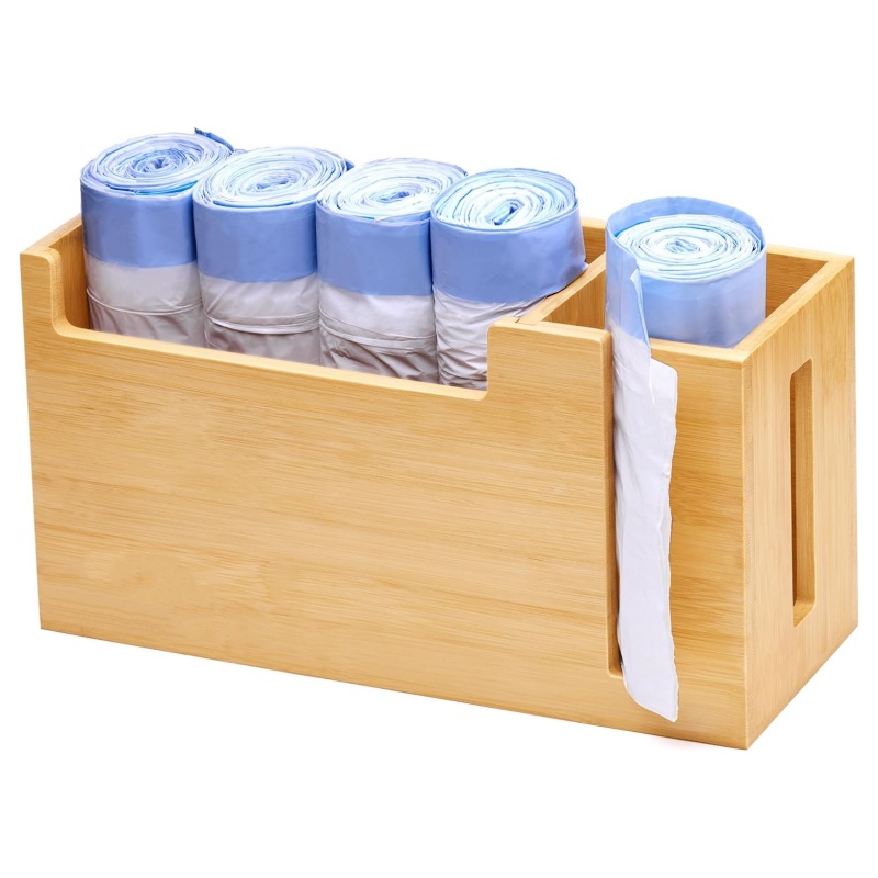 Bamboo garbage bag dispensers add a natural touch to family life