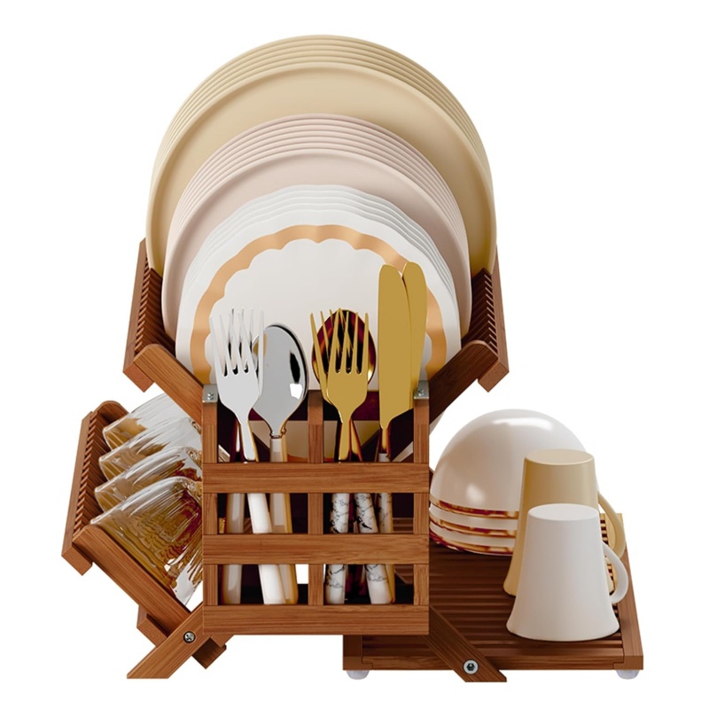 The wooden dish rack meets all your kitchen storage needs