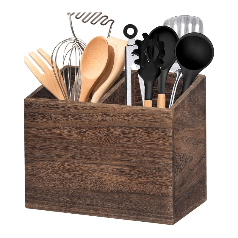 Practicing green home living starts with using wooden utensil holders