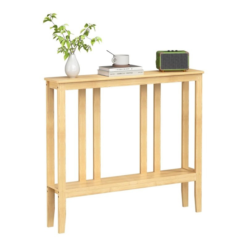 A bamboo sofa table makes the sitting room have natural gentle feeling